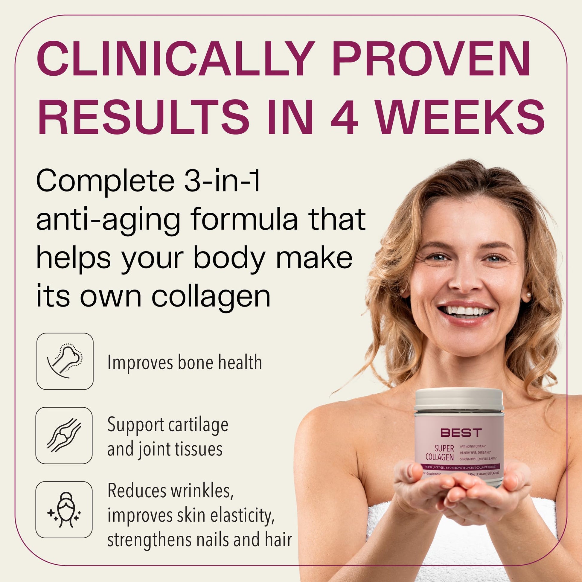 FORTIBONE® Collagen - 3 Clinically-Supported Bioactive Collagen Peptides with FORTIBONE®, FORTIGEL®, VERISOL® Unflavored Collagen for Women - Reduce Wrinkles, - dailyvitalstore