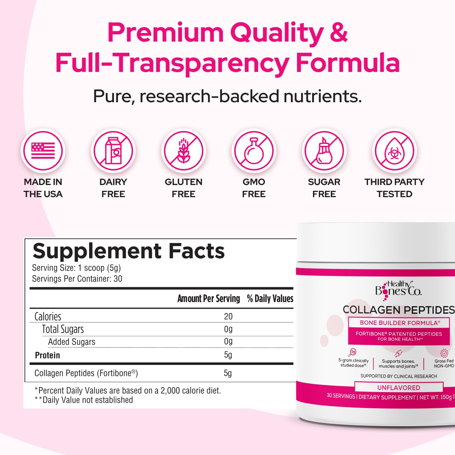 FORTIBONE Collagen Peptides Essential Bone Builder Hydrolyzed Collagen Powder for Women & Men, Clinically-Supported for Bone Strength & Density - dailyvitalstore