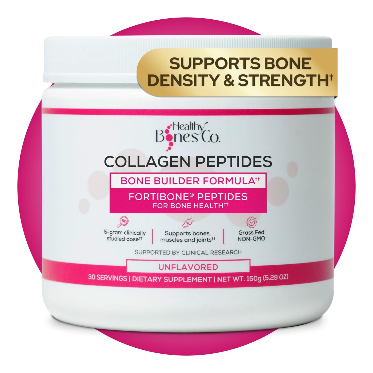 FORTIBONE Collagen Peptides Essential Bone Builder Hydrolyzed Collagen Powder for Women & Men, Clinically-Supported for Bone Strength & Density - dailyvitalstore