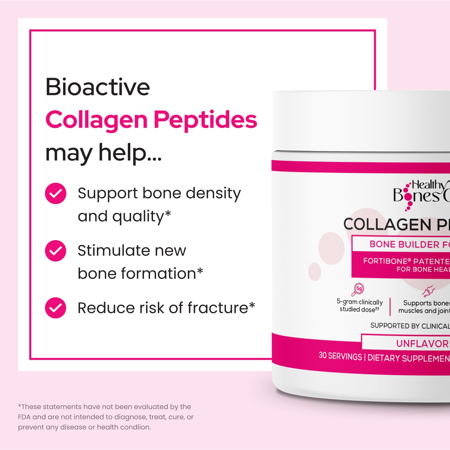 FORTIBONE Collagen Peptides Essential Bone Builder Hydrolyzed Collagen Powder for Women & Men, Clinically-Supported for Bone Strength & Density - dailyvitalstore