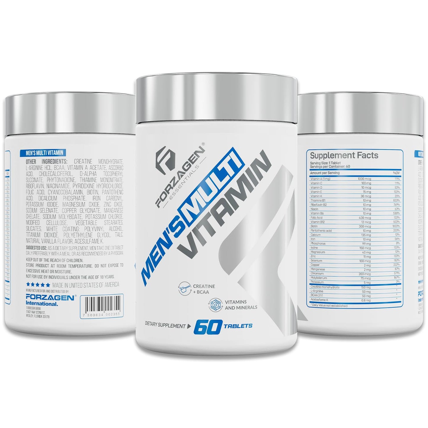 Forzagen Essentials Men's Multivitamin with Creatine and BCAA, Complete Vitamin and Mineral Complex, 60 Tablets - dailyvitalstore