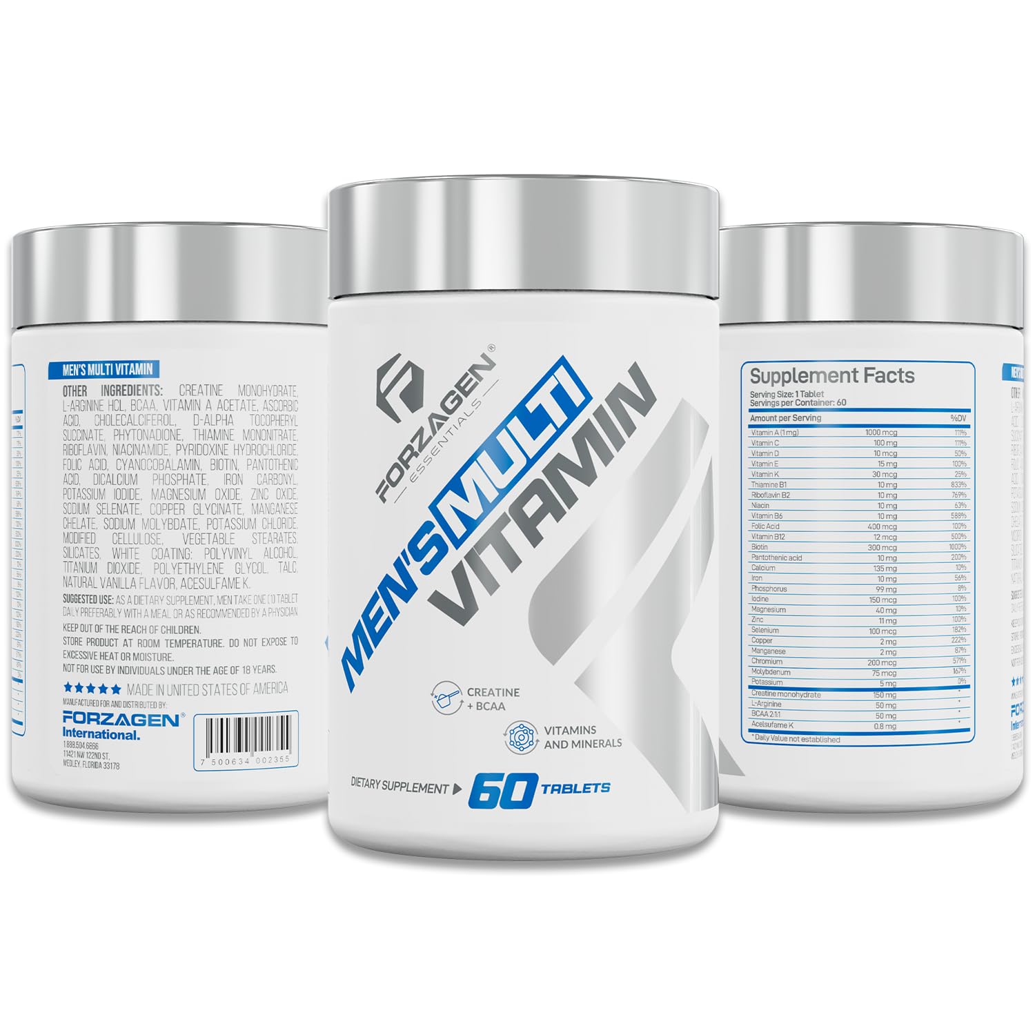 Forzagen Essentials Men's Multivitamin with Creatine and BCAA, Complete Vitamin and Mineral Complex, 60 Tablets - dailyvitalstore