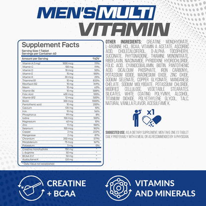 Forzagen Essentials Men's Multivitamin with Creatine and BCAA, Complete Vitamin and Mineral Complex, 60 Tablets - dailyvitalstore