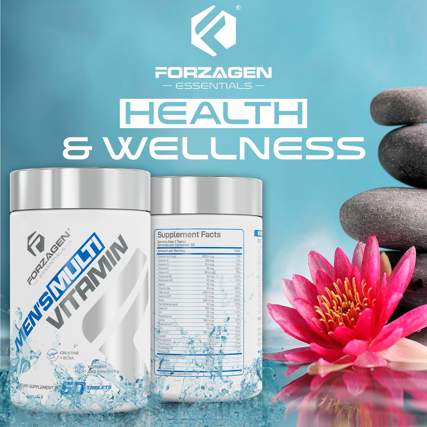 Forzagen Essentials Men's Multivitamin with Creatine and BCAA, Complete Vitamin and Mineral Complex, 60 Tablets - dailyvitalstore