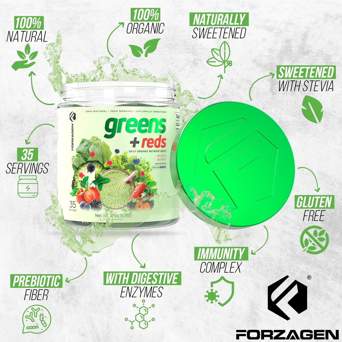 Forzagen Vegan Greens & Reds Superfood Powder - Organic Super Greens Powder | Premium Veggie Powder Supplement | 35 Servings Reds and Greens Superfood Powder - dailyvitalstore
