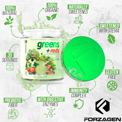Forzagen Vegan Greens & Reds Superfood Powder - Organic Super Greens Powder | Premium Veggie Powder Supplement | 35 Servings Reds and Greens Superfood Powder - dailyvitalstore