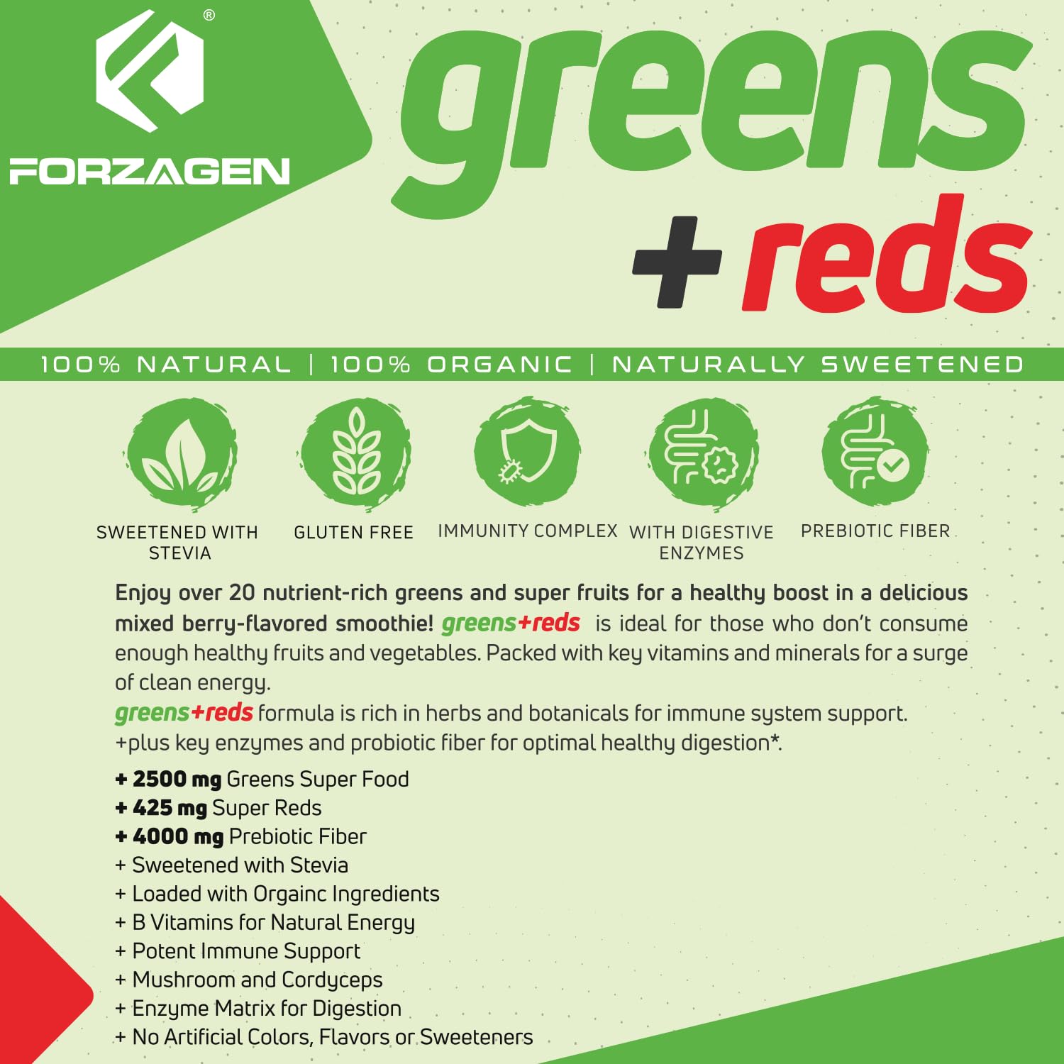 Forzagen Vegan Greens & Reds Superfood Powder - Organic Super Greens Powder | Premium Veggie Powder Supplement | 35 Servings Reds and Greens Superfood Powder - dailyvitalstore