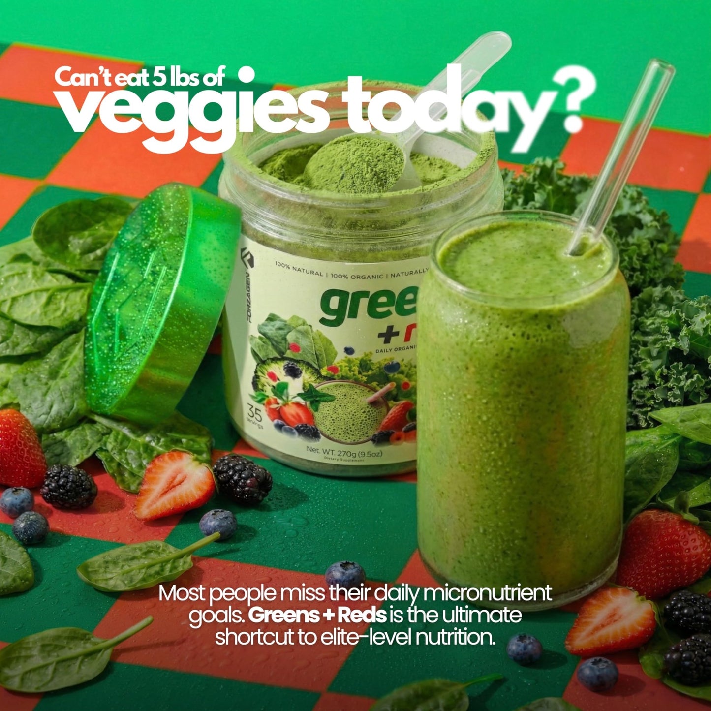 Forzagen Vegan Greens & Reds Superfood Powder - Organic Super Greens Powder | Premium Veggie Powder Supplement | 35 Servings Reds and Greens Superfood Powder - dailyvitalstore