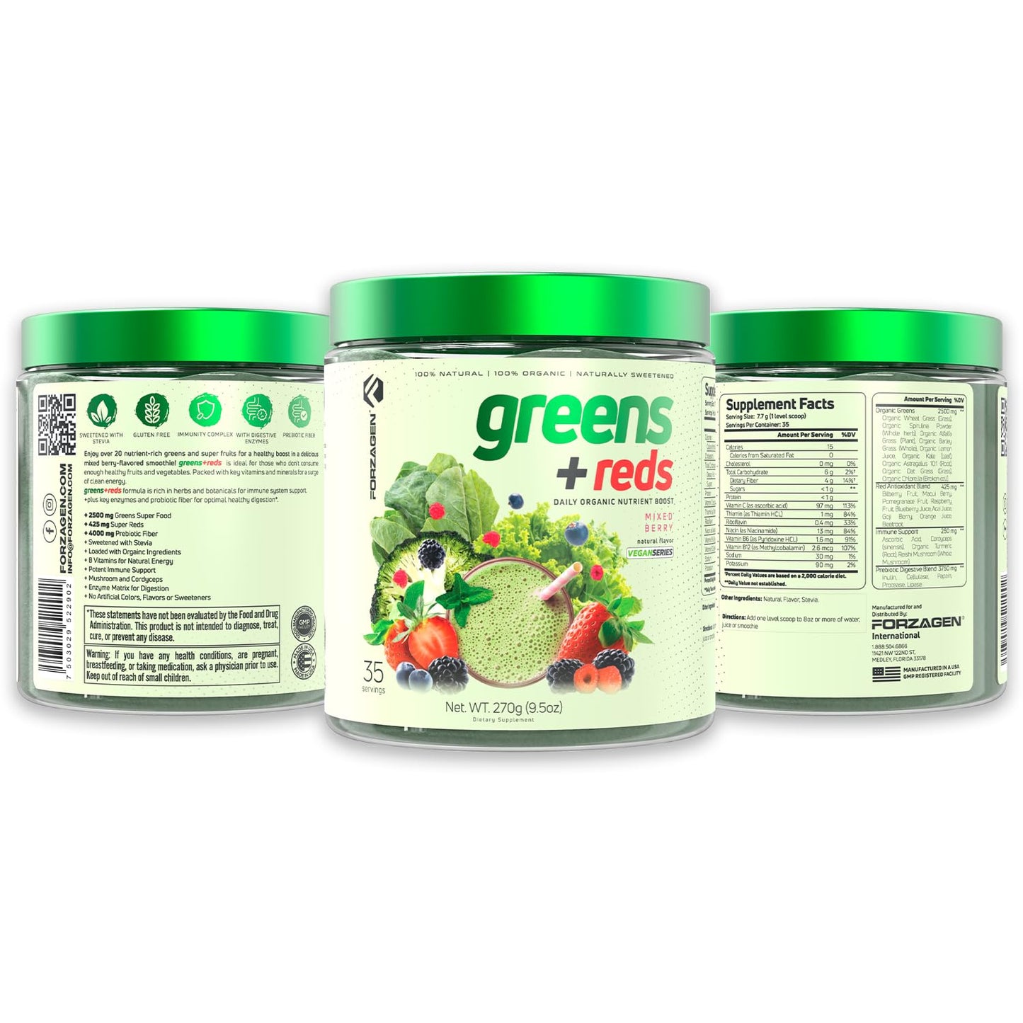 Forzagen Vegan Greens & Reds Superfood Powder - Organic Super Greens Powder | Premium Veggie Powder Supplement | 35 Servings Reds and Greens Superfood Powder - dailyvitalstore