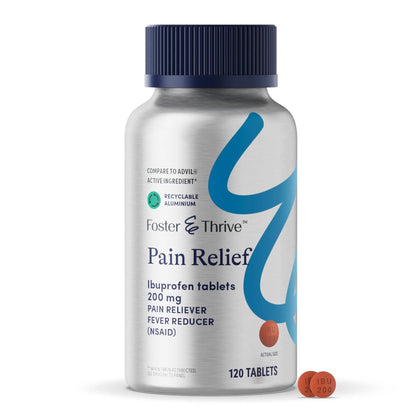 Foster & Thrive Ibuprofen 200mg Tablets for Joint, Knee, Arthritis, and Back Pain Relief, Fever Reducer, Alleviates Body Aches and Headaches, NSAID, 120 Coated Tablets - dailyvitalstore