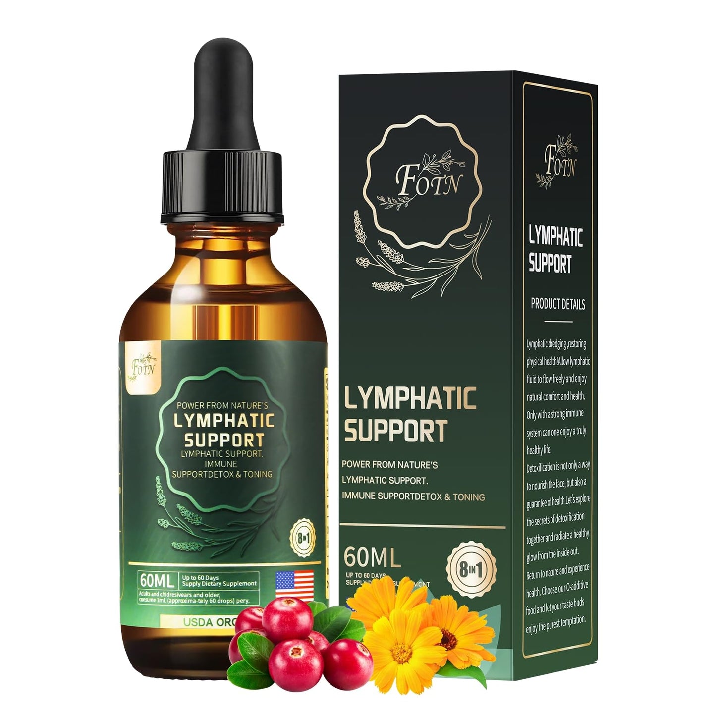FOTN Lymphatic Drainage Drops - Organic Herbal Supplements - Echinacea | Elderberry | Astragalus | Burdock | Calendula | - Immune Support, Lymphatic Detoxd&Cleanse, 2 fl oz - dailyvitalstore