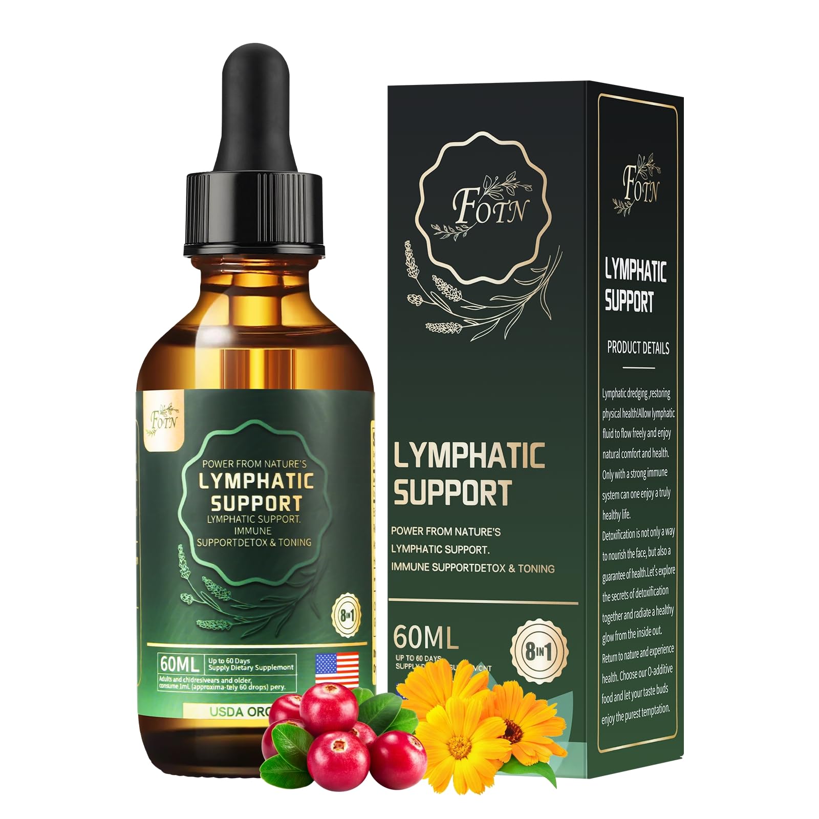 FOTN Lymphatic Drainage Drops - Organic Herbal Supplements - Echinacea | Elderberry | Astragalus | Burdock | Calendula | - Immune Support, Lymphatic Detoxd&Cleanse, 2 fl oz - dailyvitalstore