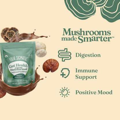 Four Sigmatic Gut Health Mushroom Blend | Organic Mushroom Powder Complex with Turkey Tail, Lion’s Mane, Cordyceps, Chaga, Probiotics and More - dailyvitalstore