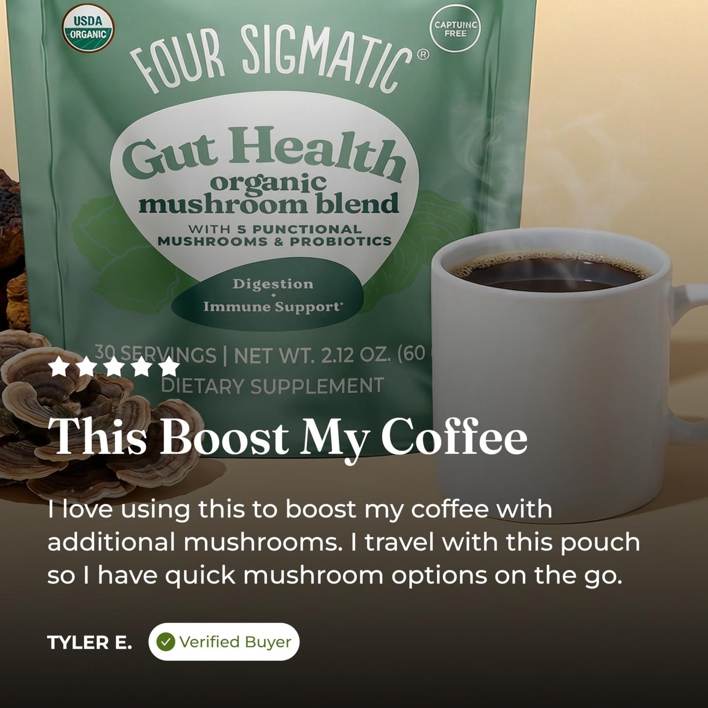 Four Sigmatic Gut Health Mushroom Blend | Organic Mushroom Powder Complex with Turkey Tail, Lion’s Mane, Cordyceps, Chaga, Probiotics and More - dailyvitalstore
