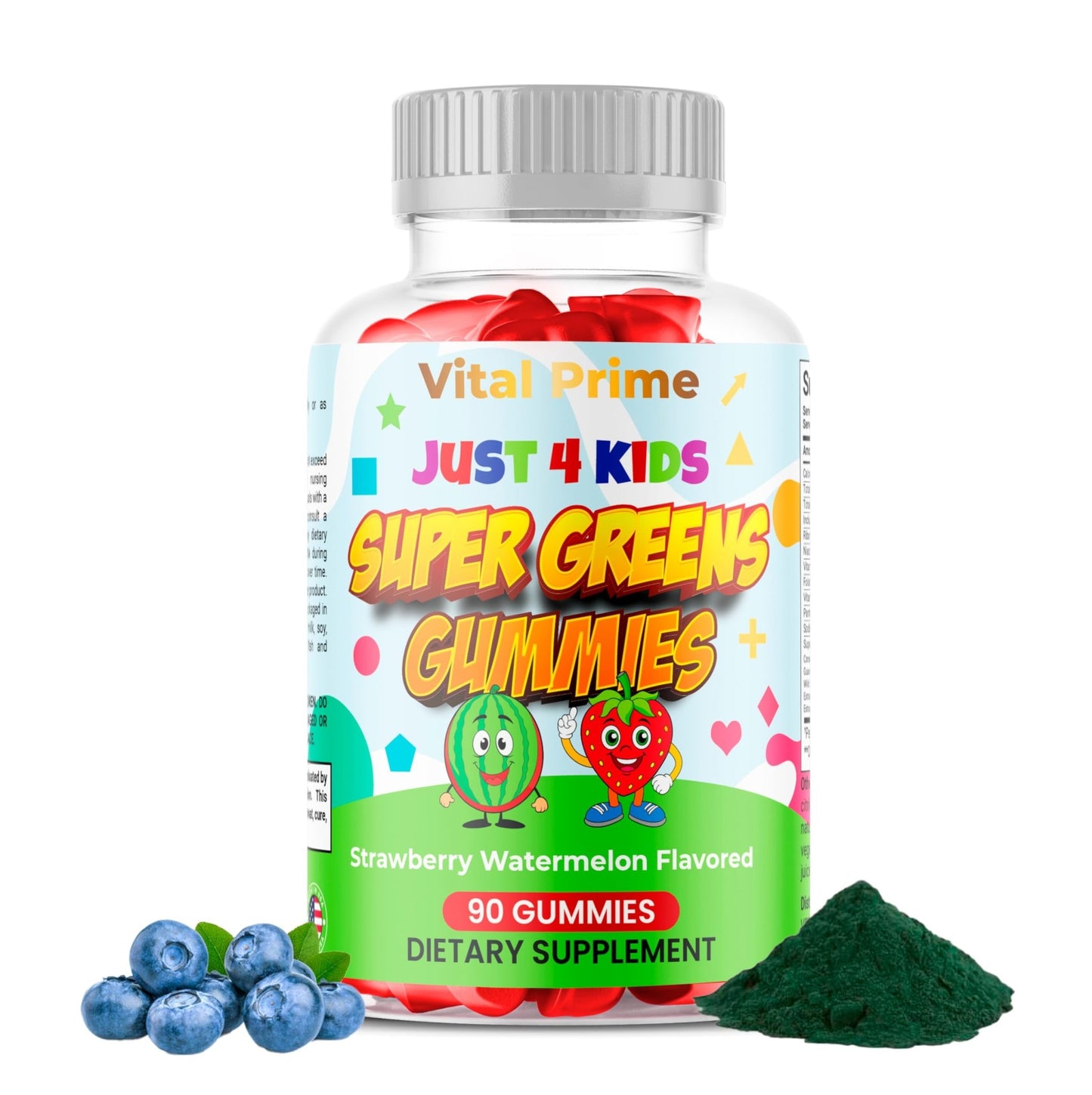 FourRoar Vital Prime Super Green Gummies for Kids 90 Count Strawberry & Watermelon Flavor | Fruit and Vegetable Gummies | Vegan Veggies Gummy Multivitamin for Kids - dailyvitalstore