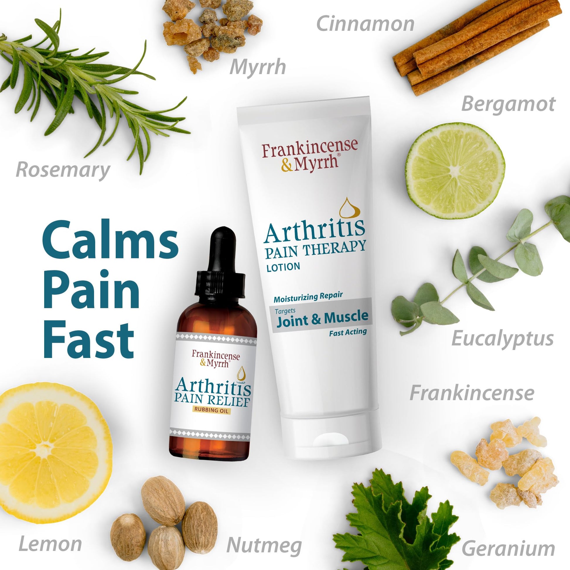 FRANKINCENSE & MYRRH Combo Pack - Arthritis Pain Relief Rubbing Oil 2 oz. and Arthritis Pain Reliever Therapy Cream for Joints & Sciatica Relief, 3 oz., Hydrating Lotion with Essential Oils - dailyvitalstore