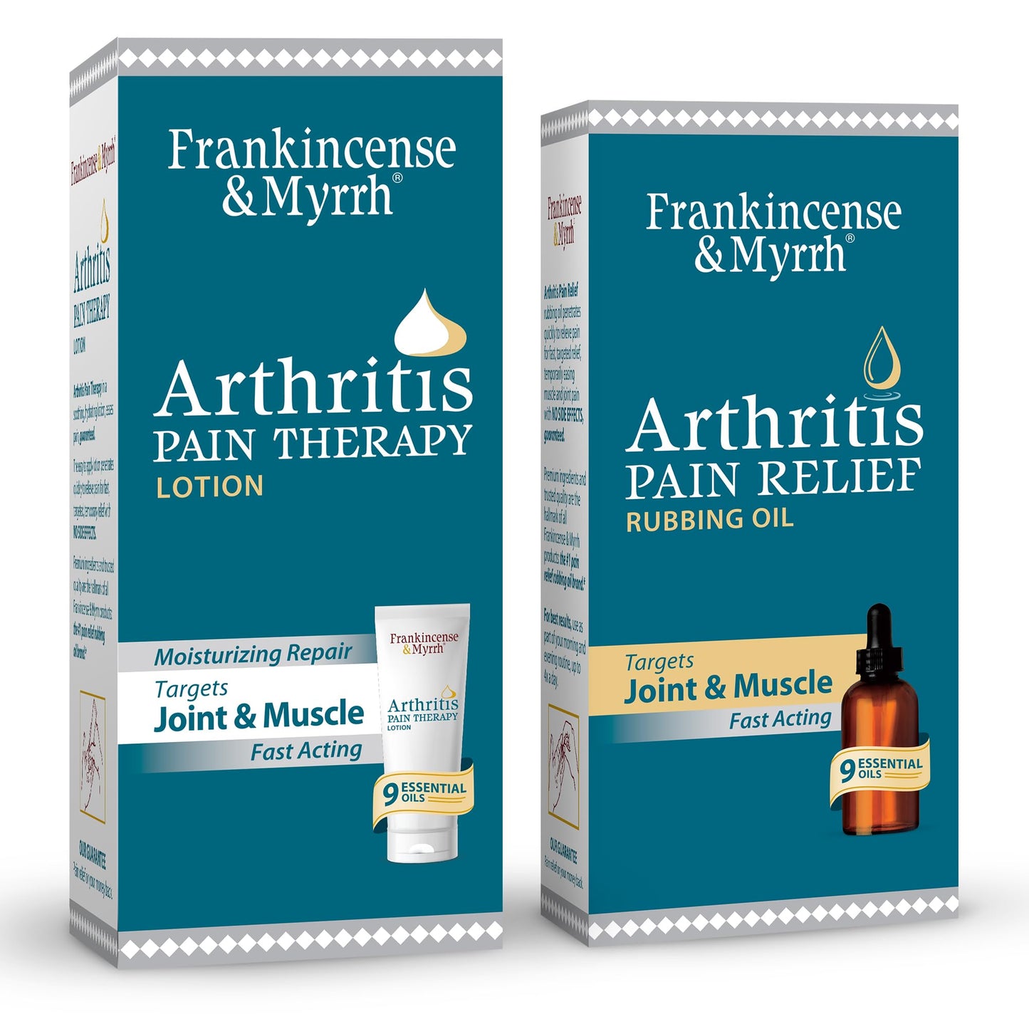 FRANKINCENSE & MYRRH Combo Pack - Arthritis Pain Relief Rubbing Oil 2 oz. and Arthritis Pain Reliever Therapy Cream for Joints & Sciatica Relief, 3 oz., Hydrating Lotion with Essential Oils - dailyvitalstore