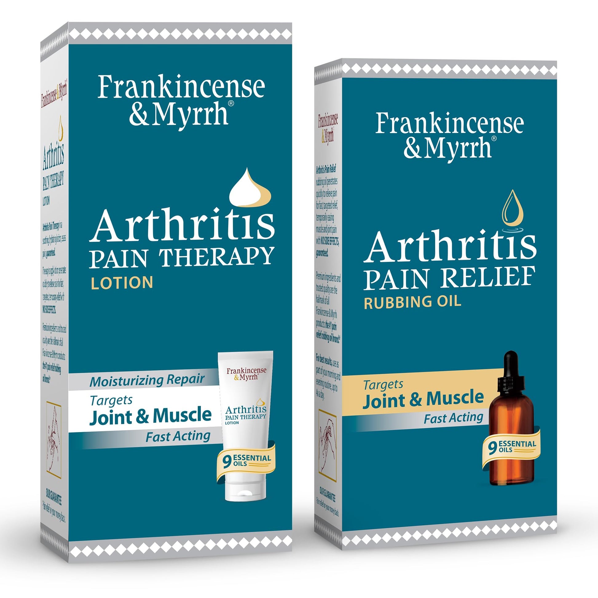 FRANKINCENSE & MYRRH Combo Pack - Arthritis Pain Relief Rubbing Oil 2 oz. and Arthritis Pain Reliever Therapy Cream for Joints & Sciatica Relief, 3 oz., Hydrating Lotion with Essential Oils - dailyvitalstore