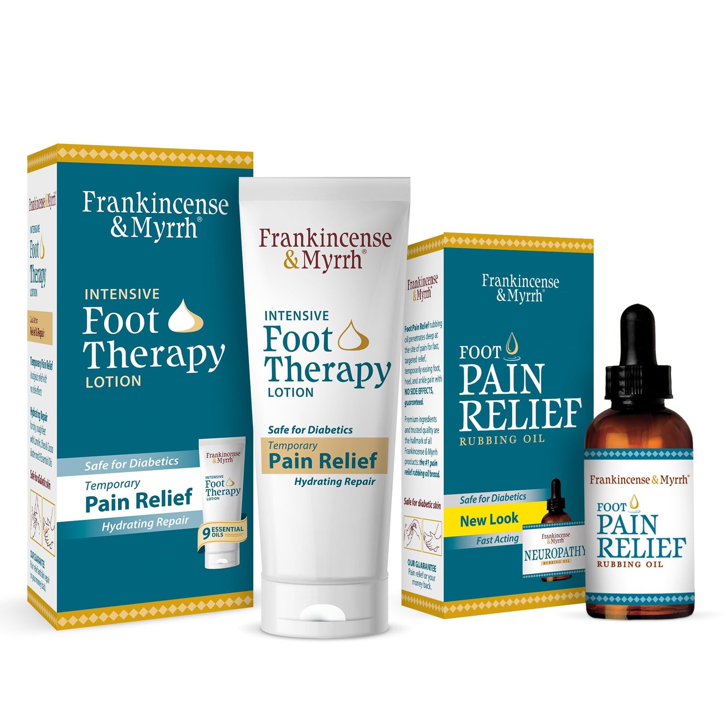 FRANKINCENSE & MYRRH Foot Pain Combo Pack: Foot Pain Relief Rubbing Oil (2 oz) and Intensive Therapy Lotion for feet (3 oz), Neuropathy, Nerve Relief, Frankincense Essential Oil, Maximum Strength - dailyvitalstore