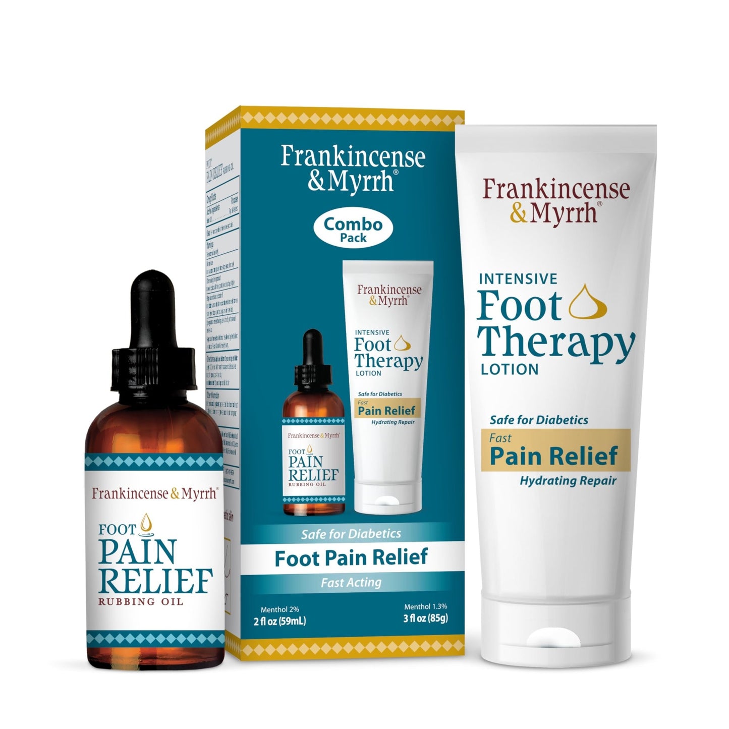 FRANKINCENSE & MYRRH Foot Pain Combo Pack: Foot Pain Relief Rubbing Oil (2 oz) and Intensive Therapy Lotion for feet (3 oz), Neuropathy, Nerve Relief, Frankincense Essential Oil, Maximum Strength - dailyvitalstore