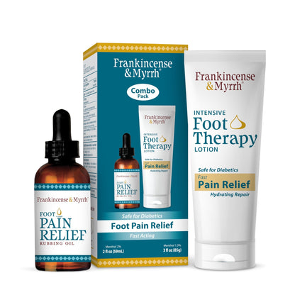 FRANKINCENSE & MYRRH Foot Pain Combo Pack: Foot Pain Relief Rubbing Oil (2 oz) and Intensive Therapy Lotion for feet (3 oz), Neuropathy, Nerve Relief, Frankincense Essential Oil, Maximum Strength - dailyvitalstore