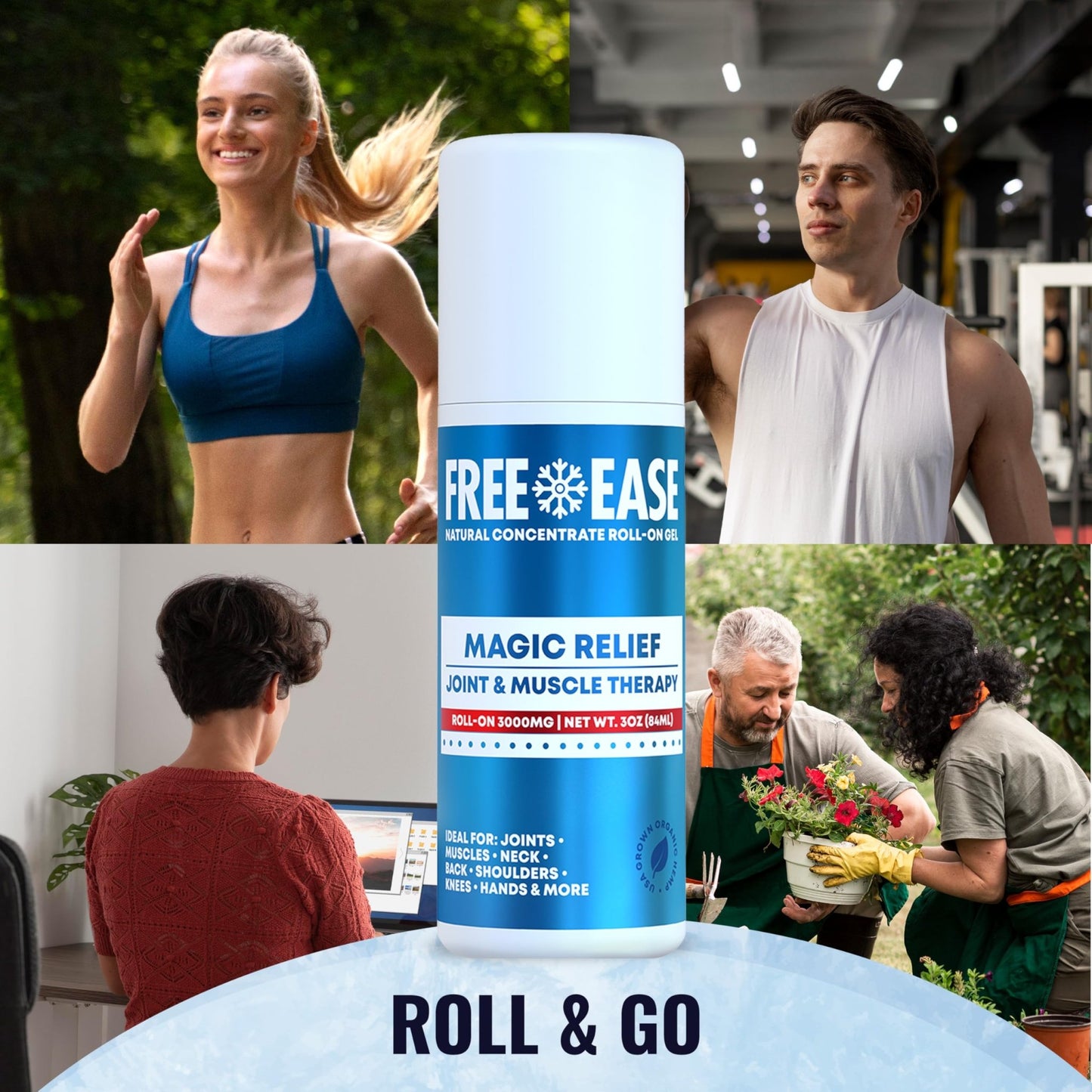 Free-Ease Magic Relief Roller – Nerve Joint and Muscle Pain Relief Roll On – Fast Cooling Therapy for Back, Neck, Shoulder, Knee Pain - Supports Joint Flexibility and Overall Mobility - Made in USA - dailyvitalstore