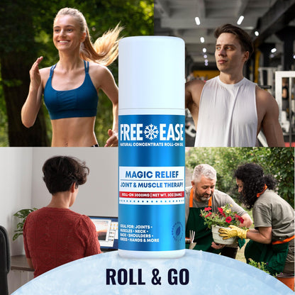 Free-Ease Magic Relief Roller – Nerve Joint and Muscle Pain Relief Roll On – Fast Cooling Therapy for Back, Neck, Shoulder, Knee Pain - Supports Joint Flexibility and Overall Mobility - Made in USA - dailyvitalstore