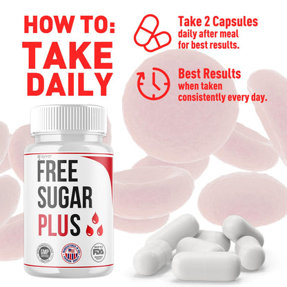 Free Sugar Plus Capsules, Official FreeSugar Plus Blood Health Support Pills With All Natural Ingredients, Free Sugar Plus Advanced Wellness Support with Premium Vitamins for Women & Men (60 Capsules) - dailyvitalstore