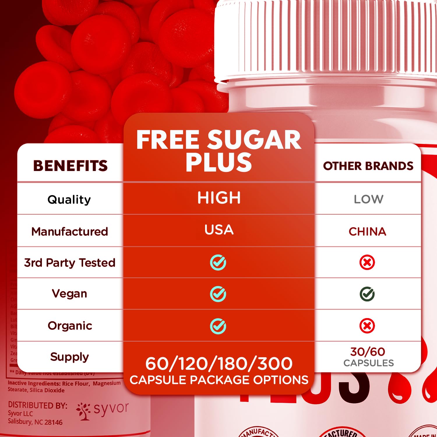Free Sugar Plus Capsules, Official FreeSugar Plus Blood Health Support Pills With All Natural Ingredients, Free Sugar Plus Advanced Wellness Support with Premium Vitamins for Women & Men (60 Capsules) - dailyvitalstore