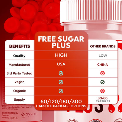 Free Sugar Plus Capsules, Official FreeSugar Plus Blood Health Support Pills With All Natural Ingredients, Free Sugar Plus Advanced Wellness Support with Premium Vitamins for Women & Men (60 Capsules) - dailyvitalstore