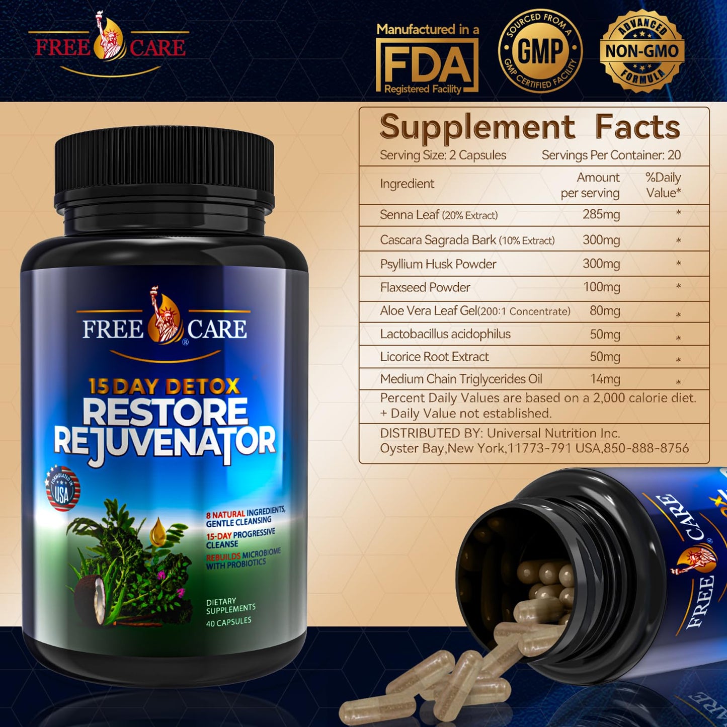 FreeCare Colon Cleanse 15+5Day Upgrade,Advanced Gut Cleanse Detox for Women & Men Fast Natural Laxative for Constipation Relief with Cascara Sagrada, Psyllium Husk - dailyvitalstore