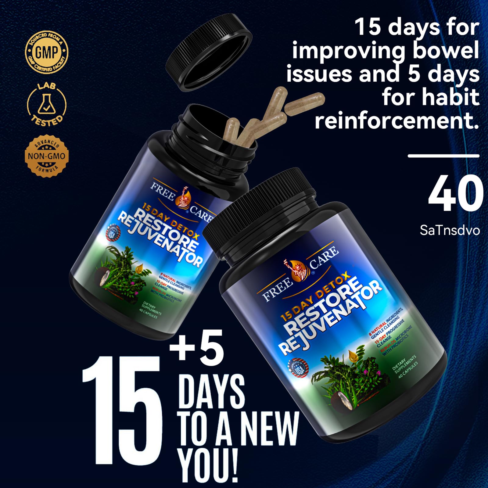 FreeCare Colon Cleanse 15+5Day Upgrade,Advanced Gut Cleanse Detox for Women & Men Fast Natural Laxative for Constipation Relief with Cascara Sagrada, Psyllium Husk - dailyvitalstore
