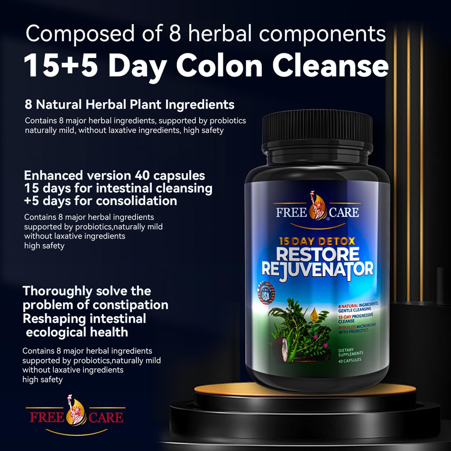 FreeCare Colon Cleanse 15+5Day Upgrade,Advanced Gut Cleanse Detox for Women & Men Fast Natural Laxative for Constipation Relief with Cascara Sagrada, Psyllium Husk - dailyvitalstore