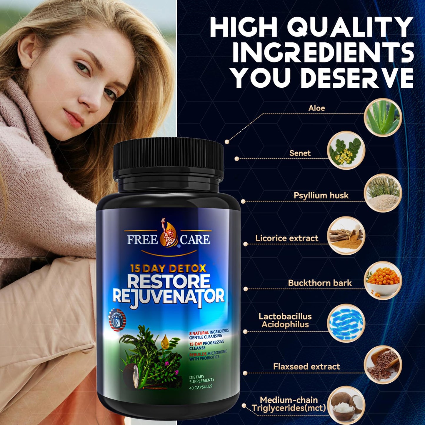 FreeCare Colon Cleanse 15+5Day Upgrade,Advanced Gut Cleanse Detox for Women & Men Fast Natural Laxative for Constipation Relief with Cascara Sagrada, Psyllium Husk - dailyvitalstore