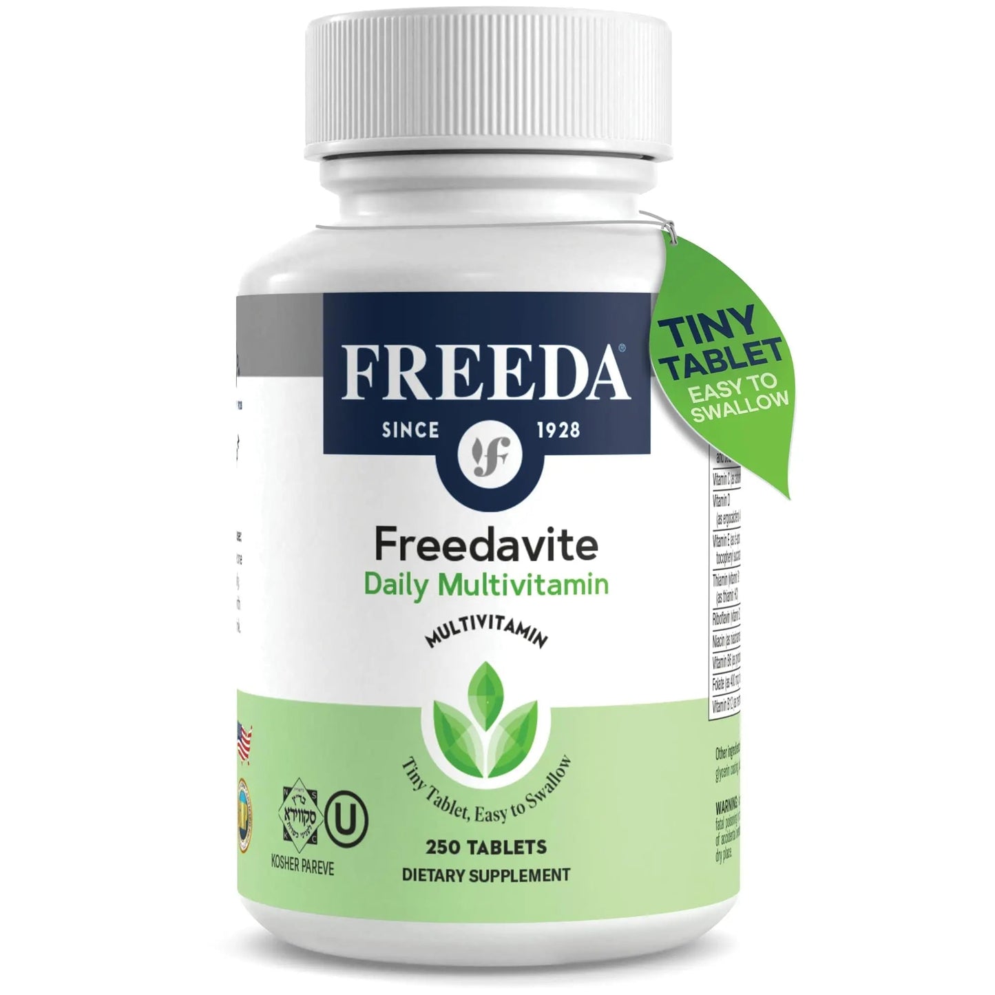 Freedavite Tiny Tablet - Moderate Multivitamin for Men and Women - Pure Vitamin A, C, D, E, B1, B2, B6, B12, Biotin, Calcium, Zinc, Iron, Magnesium - dailyvitalstore