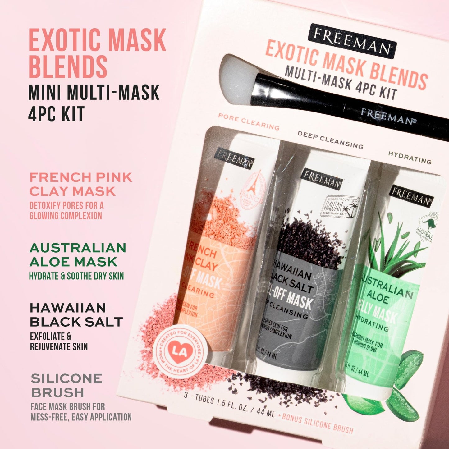 Freeman Exotic Blends Facial Mask 4 Piece Set, Peel-Off & Jelly Masks, Cleansing, Pore-Clearing & Hydrating Facial Masks, For All Skin Types, - dailyvitalstore