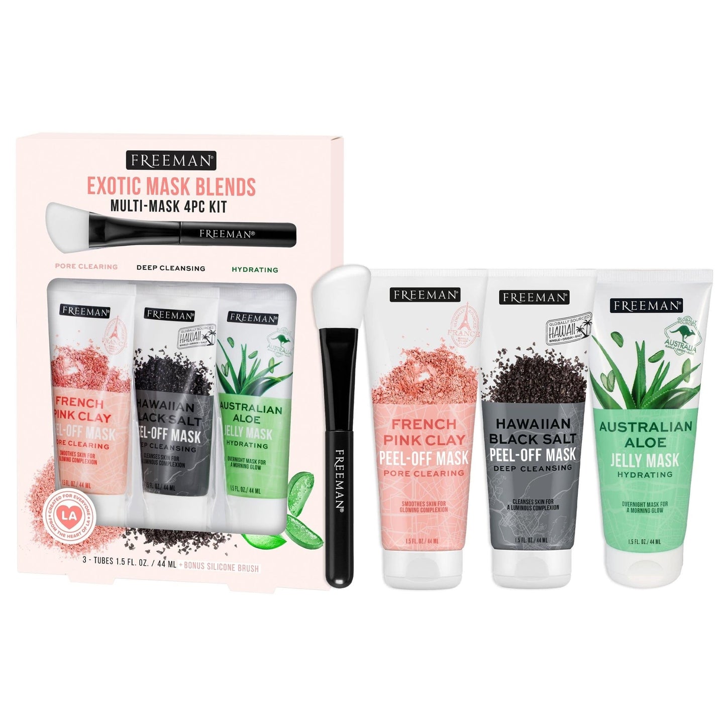 Freeman Exotic Blends Facial Mask 4 Piece Set, Peel-Off & Jelly Masks, Cleansing, Pore-Clearing & Hydrating Facial Masks, For All Skin Types, - dailyvitalstore