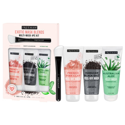 Freeman Exotic Blends Facial Mask 4 Piece Set, Peel-Off & Jelly Masks, Cleansing, Pore-Clearing & Hydrating Facial Masks, For All Skin Types, - dailyvitalstore
