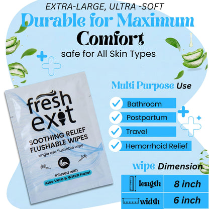 FreshExit Flushable Hemorrhoid Wipes – 36 Count – Individually Wrapped with Witch Hazel & Aloe Vera, Large Discreet Travel Wipes for Adults, Soothing & Gentle on Skin - dailyvitalstore