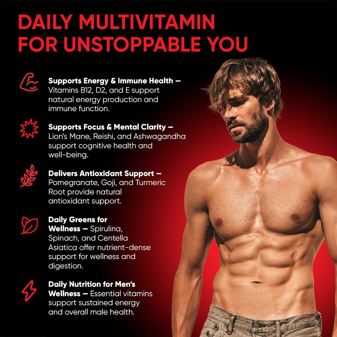 FRIEND OF DOROTHY Daily Multivitamin for Men, Energy, Focus & Immunity Support, Ashwagandha, Lion’s Mane & Reishi, 60 Capsules - dailyvitalstore