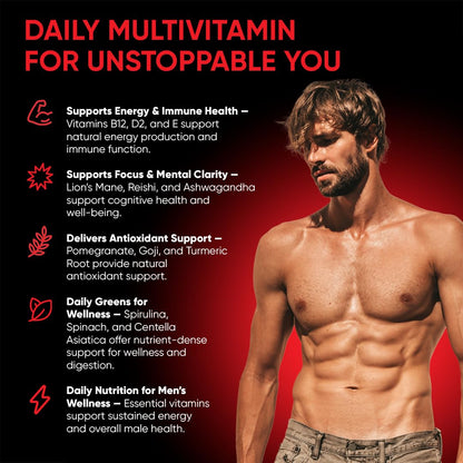 FRIEND OF DOROTHY Daily Multivitamin for Men, Energy, Focus & Immunity Support, Ashwagandha, Lion’s Mane & Reishi, 60 Capsules - dailyvitalstore