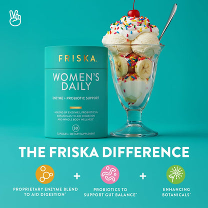 FRISKA Women’s Daily Digestive Enzyme and Probiotics Supplement, Advanced Natural Support for Female Digestive Health, Fights Bloating, Eases Digestion - dailyvitalstore