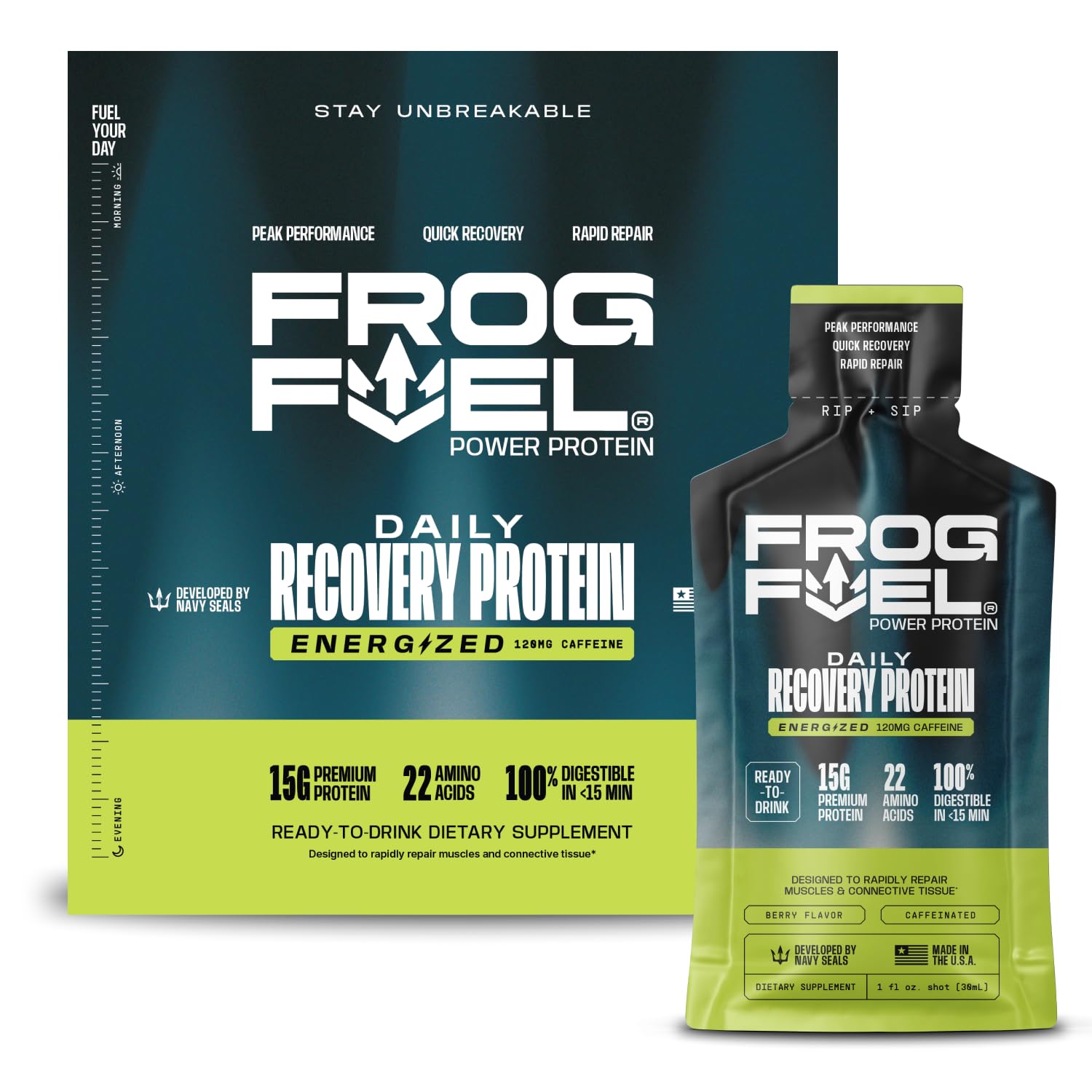 Frog Fuel Power Energized Complete Protein Shot, 15g, Nano Hydrolyzed & Grass Fed, 80mg Caffeine, Gluten Free, Fat & Sugar Free, 22 Amino Acids, - dailyvitalstore