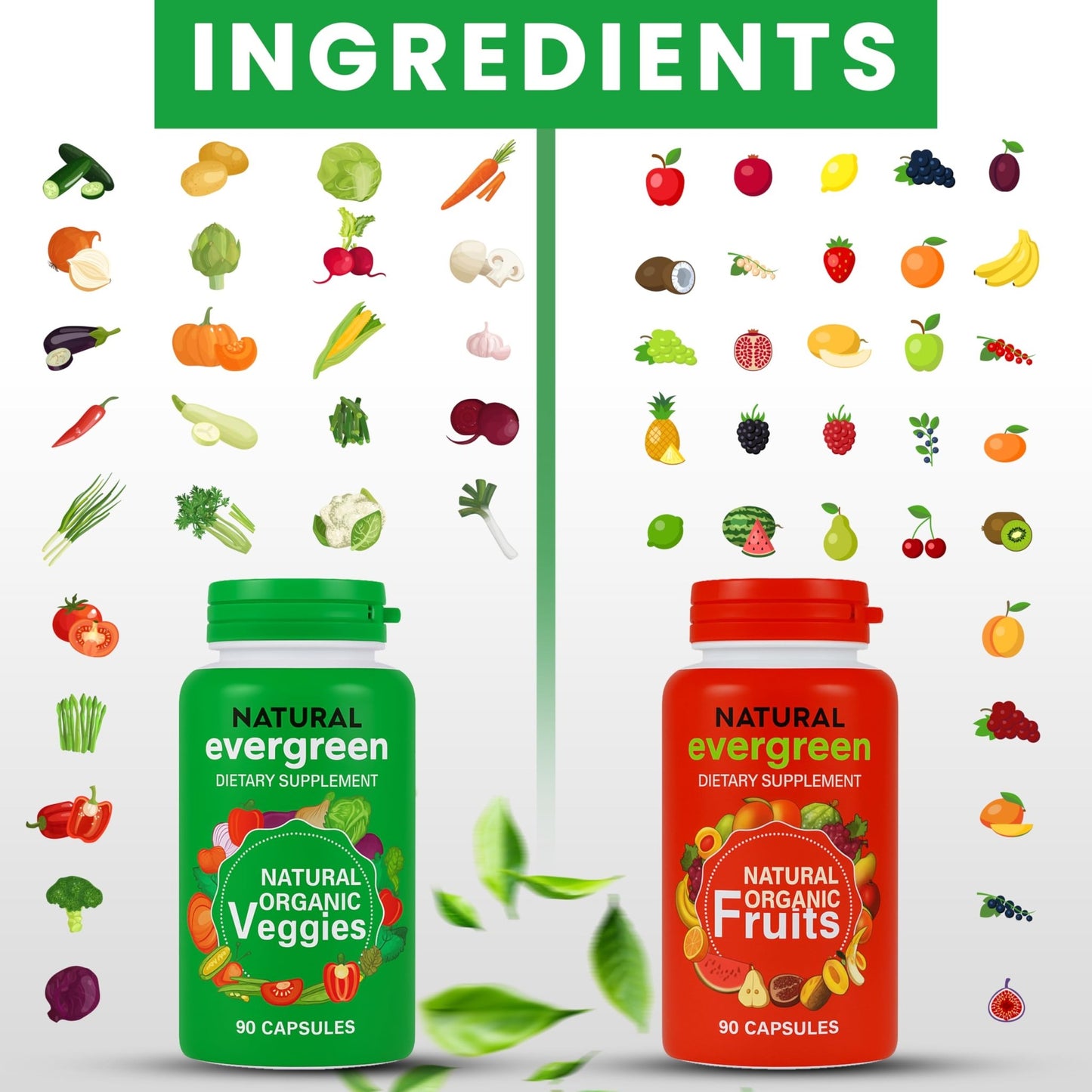Fruit and Veggies Supplement – 100% Natural Super Greens Blend with Fruits & Vegetables | Veggie Capsules for Adults & Kids | Daily Nutrient Support Packed with Natural Vitamins & Minerals - dailyvitalstore