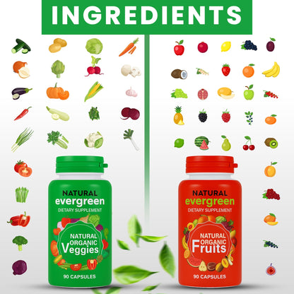 Fruit and Veggies Supplement – 100% Natural Super Greens Blend with Fruits & Vegetables | Veggie Capsules for Adults & Kids | Daily Nutrient Support Packed with Natural Vitamins & Minerals - dailyvitalstore