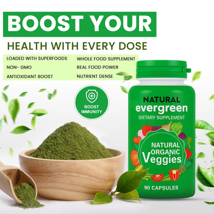 Fruit and Veggies Supplement – 100% Natural Super Greens Blend with Fruits & Vegetables | Veggie Capsules for Adults & Kids | Daily Nutrient Support Packed with Natural Vitamins & Minerals - dailyvitalstore