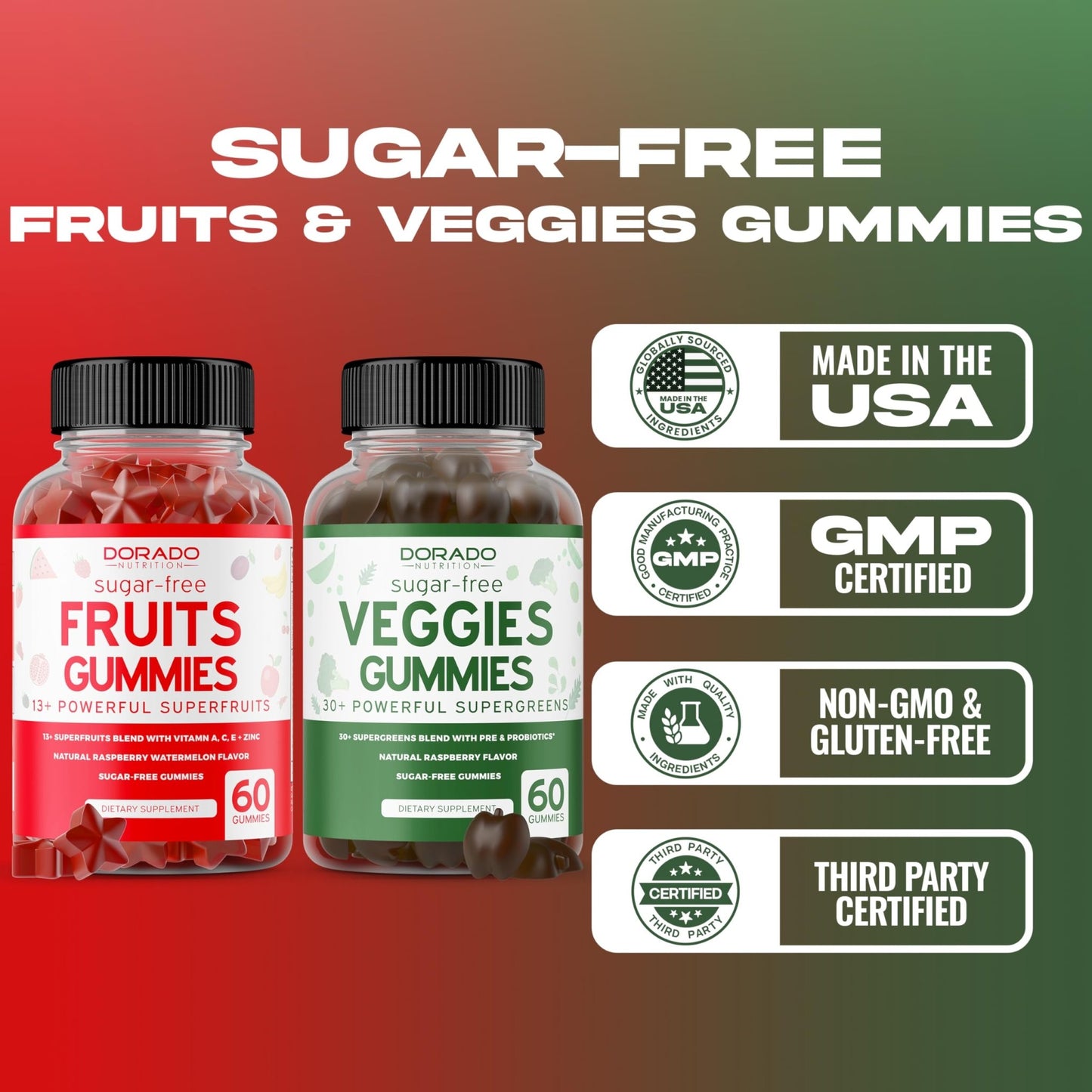 Fruit and Veggies Supplement (120 Gummies) - Premium Sugar-Free Superfood Super Green & Fruit Gummies for Adults - Immunity Support for Men & Women - Non GMO, Vegan Safe & Made in USA - dailyvitalstore