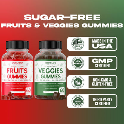 Fruit and Veggies Supplement (120 Gummies) - Premium Sugar-Free Superfood Super Green & Fruit Gummies for Adults - Immunity Support for Men & Women - Non GMO, Vegan Safe & Made in USA - dailyvitalstore