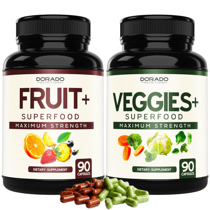 Fruit and Veggies Supplement (180 Capsules) Superfood Fruits and Vegetables Supplements for Adults - Premium Super Food for Energy and Immune Support - Veggies Capsules - Non-GMO & Vegan - USA Made - dailyvitalstore