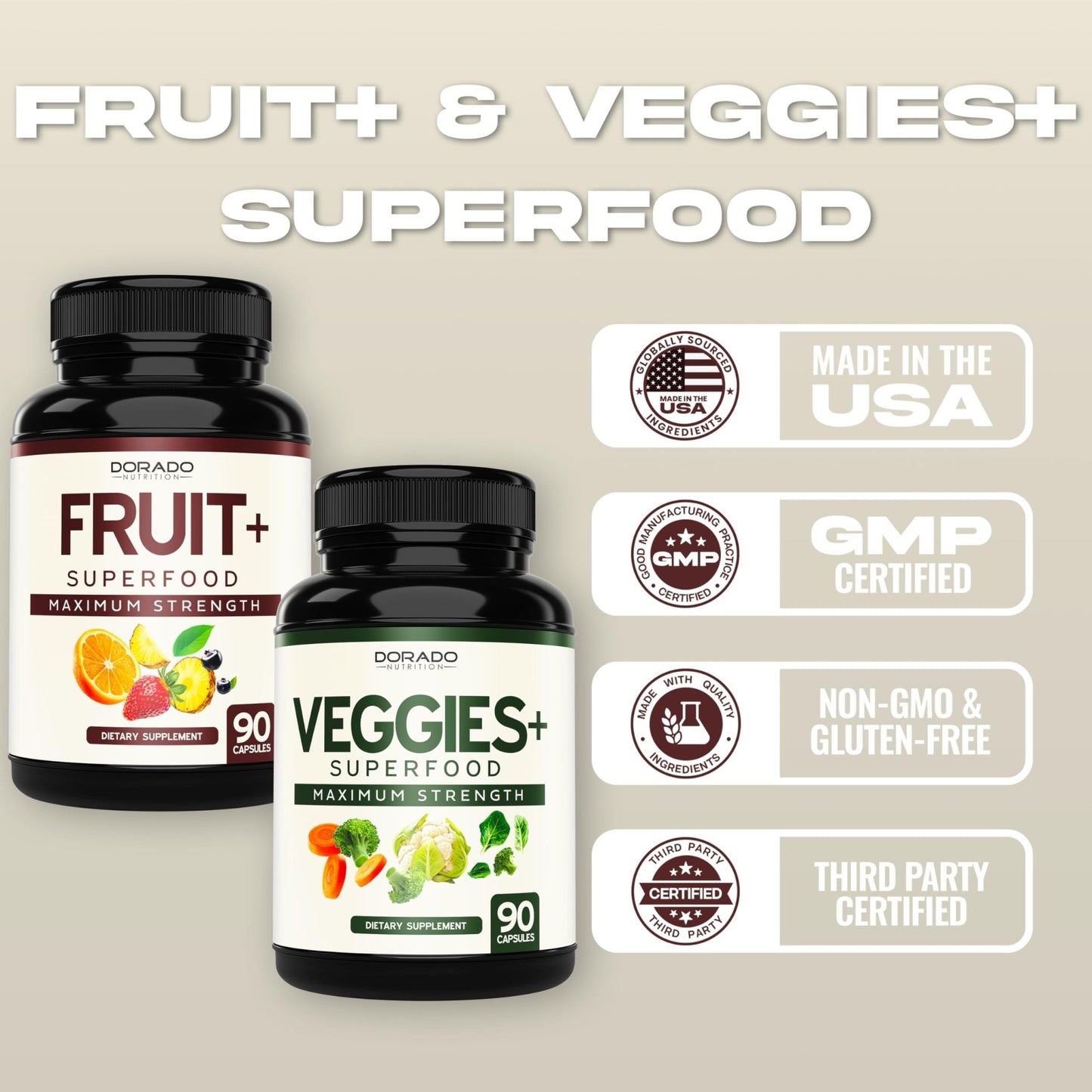 Fruit and Veggies Supplement (180 Capsules) Superfood Fruits and Vegetables Supplements for Adults - Premium Super Food for Energy and Immune Support - Veggies Capsules - Non-GMO & Vegan - USA Made - dailyvitalstore
